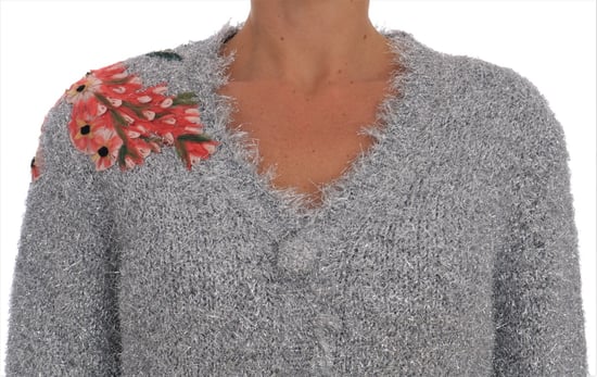 Cárdigan Plateado Dolce & Gabbana con Aplique Floral - Image 2