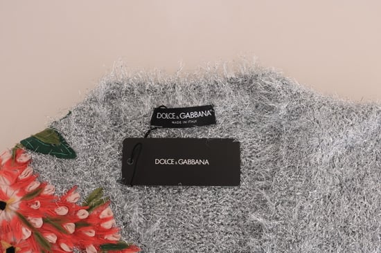 Cárdigan Plateado Dolce & Gabbana con Aplique Floral - Image 3