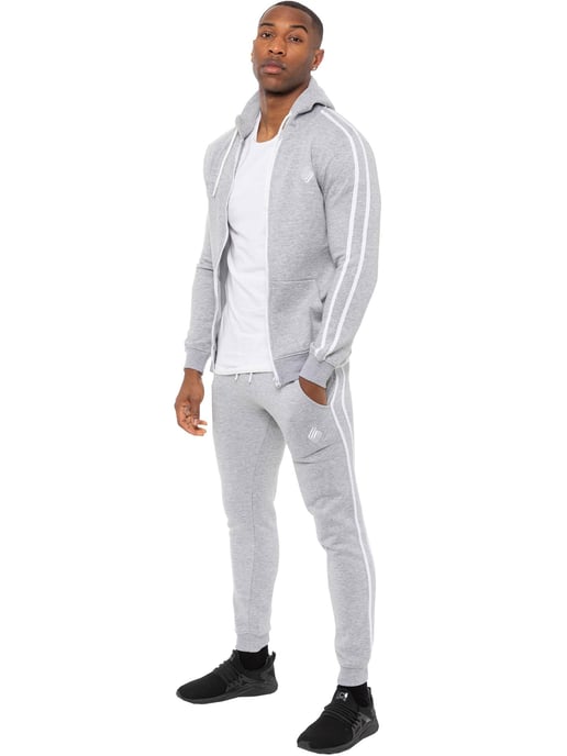 Enzo | Mens Zip Up Tape Hoodie Tracksuit Set - Grey