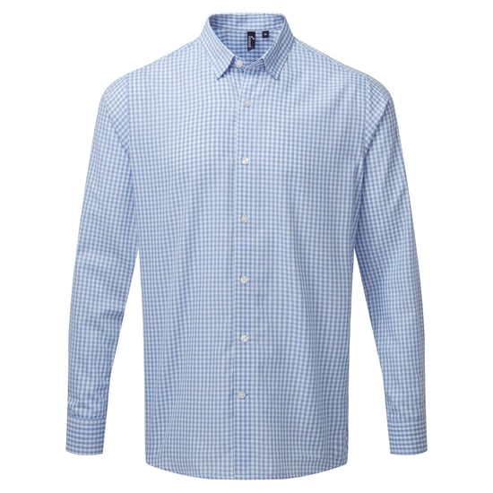 Premier Mens Maxton Check Long Sleeve Shirt (Light Blue/White) - Image 1