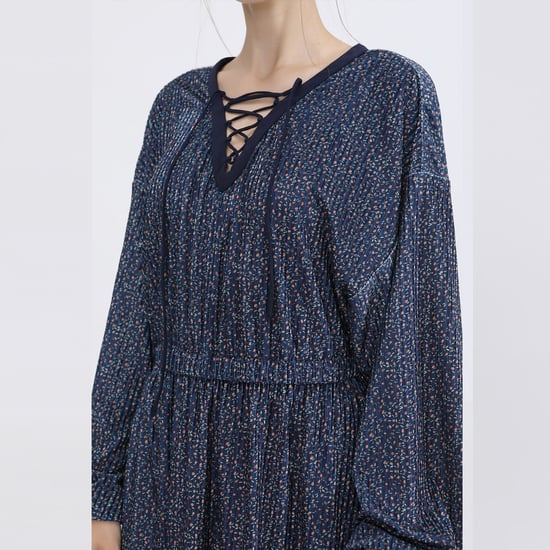 Tunic dress in velvet with lacing at the neckline and prints Liberty - Image 5
