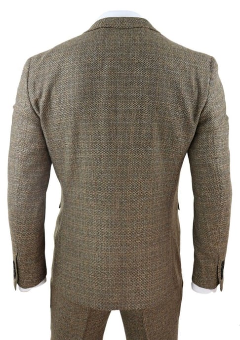 Traje retro vintage de tweed marrón a cuadros para hombre de 3 piezas - Image 3