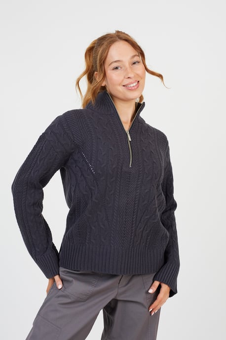 Charcoal Half Zip Cable Knit Jumper