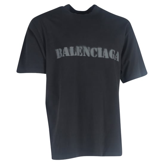 Balenciaga Logo Print Stencil Type T-Shirt in Black Cotton - Image 1
