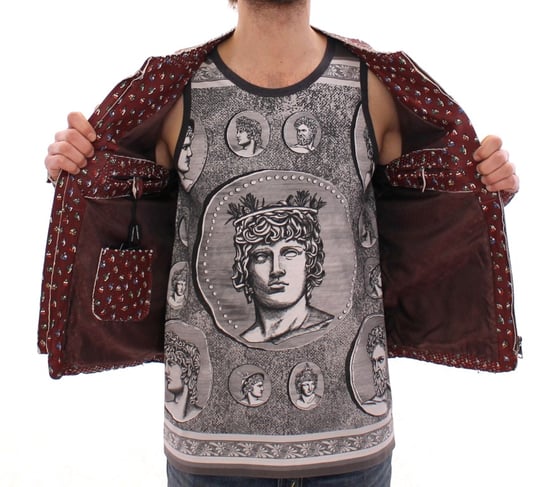 Chaqueta abrigo con print de boxers en cuero burdeos de Dolce & Gabbana - Image 6