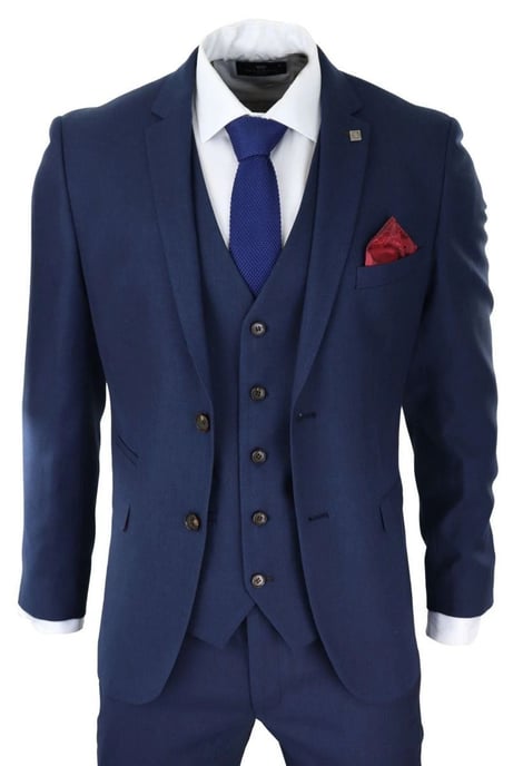 Traje Clásico Retro Azul Marino de 3 Piezas para Hombre - Image 1