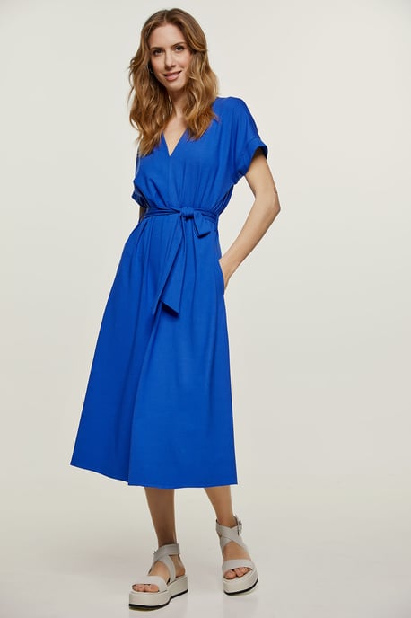 Royal Blue Jersey Belted Midi Dress