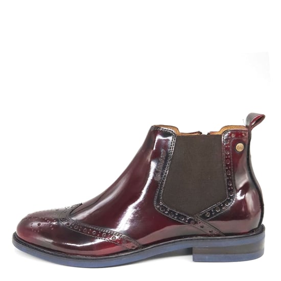HX London Erith  Leather Cherry Oxblood Mens Brogue Chelsea Boots