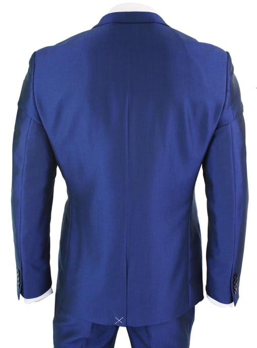 Traje Clásico Brillante Azul Real de Tres Piezas para Hombre - Image 6