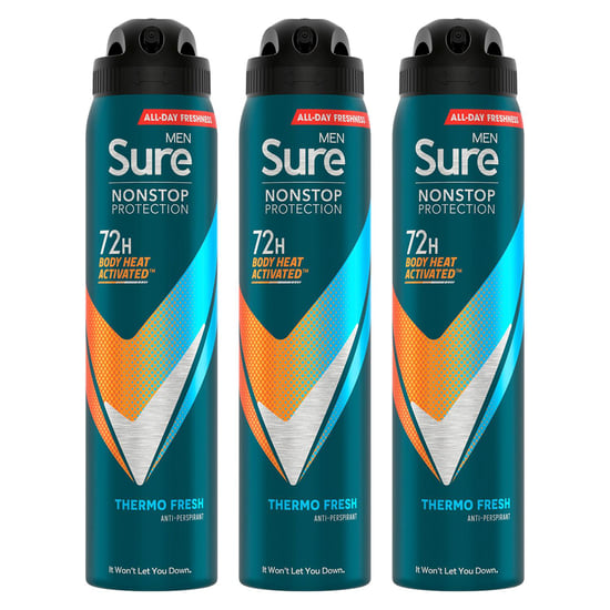 Sure Men Anti-perspirant 72H Nonstop Protection Thermo Fresh Deodorant, 3x250ml