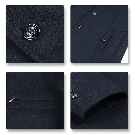 Men's Short Slim Fit Coat with Stand-Up Collar Business Casual Wool Overcoat Blue - Image 4