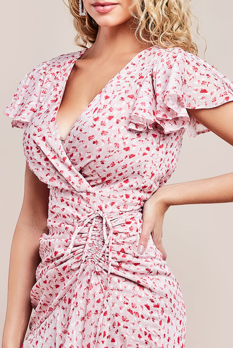 Printed Wrap High And Low Midaxi Dress
