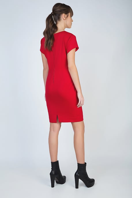 Vestido rojo de manga corta en tejido elástico - Image 3