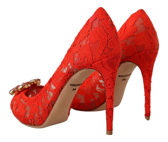 Zapatos de tacón de encaje rojo Taormina de Dolce & Gabbana con cristal para mujer - Image 3