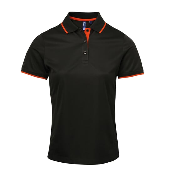 Premier Womens/Ladies Contrast Coolchecker Polo Shirt (Black/Orange) - Image 1