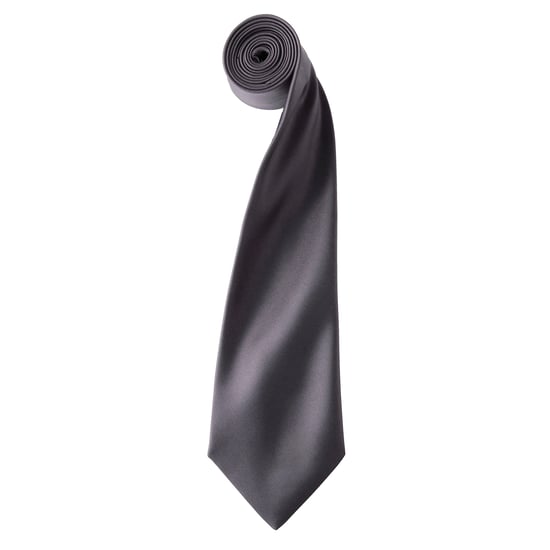 Premier Mens Plain Satin Tie (Narrow Blade) (Dark Grey) - Image 1