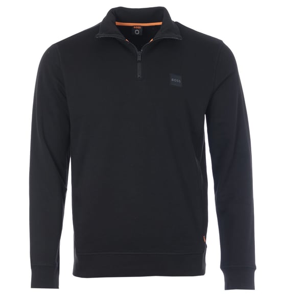 Sudadera sostenible con media cremallera y parche del logotipo de BOSS - Negra - Image 1