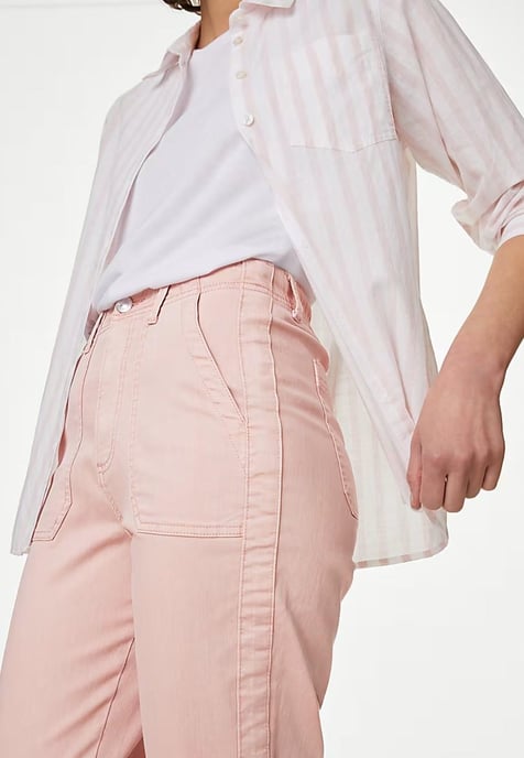 M&S Collection Ladies Cotton Blend Slim Fit Ankle Grazer Joggers Rosa - Image 3