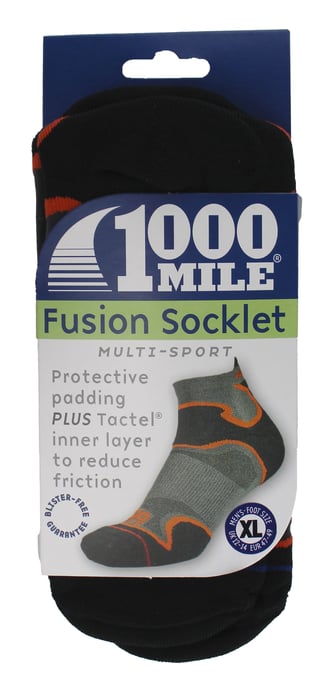 1000 Mile - Calcetines acolchados de doble capa Fusion para hombre - Negro / Naranja - Image 2