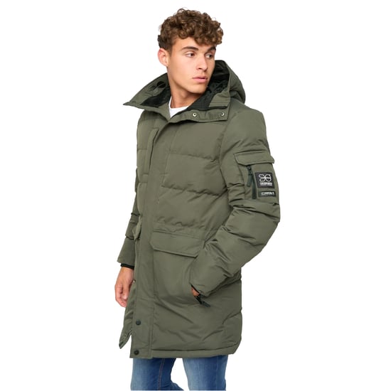 Crosshatch Mens Milwaka Long Padded Jacket (Olive) - Image 4
