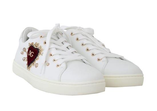 Zapatillas de Cuero Blancas con Corazón Rojo y Detalles Dorados de Dolce & Gabbana - Image 2
