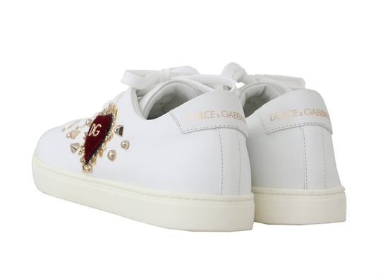 Zapatillas de Cuero Blancas con Corazón Rojo y Detalles Dorados de Dolce & Gabbana - Image 3