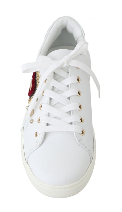 Zapatillas de Cuero Blancas con Corazón Rojo y Detalles Dorados de Dolce & Gabbana - Image 6