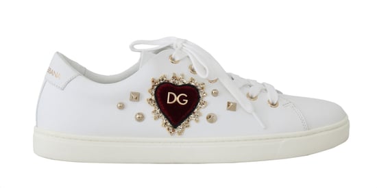 Zapatillas de Cuero Blancas con Corazón Rojo y Detalles Dorados de Dolce & Gabbana - Image 1