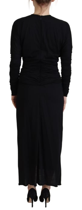 Vestido Midi Ajustado Negro de Lana con Capa para Mujer de Dolce & Gabbana - Image 3