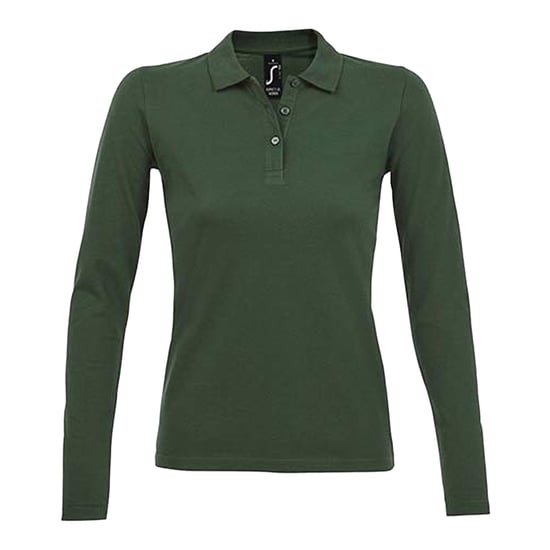 SOLS Womens/Ladies Perfect Pique Long-Sleeved Polo Shirt (Bottle Green) - Image 1