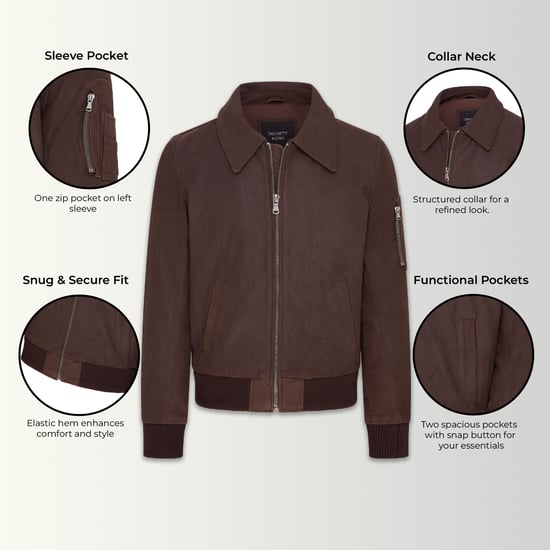 Mens Brown A2 Cowhide Leather Bomber Jacket-Eura
