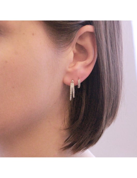 Pendientes de aro circulares - Plata y cristal - Image 2