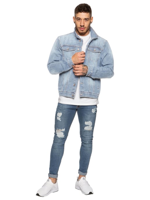 Enzo Chaqueta vaquera de diseño para hombre - Azul claro - Image 4