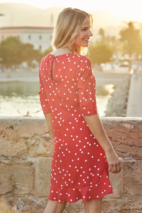 Red & White Spot Print Ruffle Hem Shift Dress - Image 4