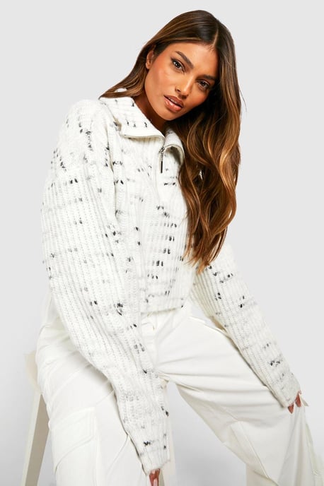 Soft Knit Nep Yarn Half Zip Collar Jumper - Image 1