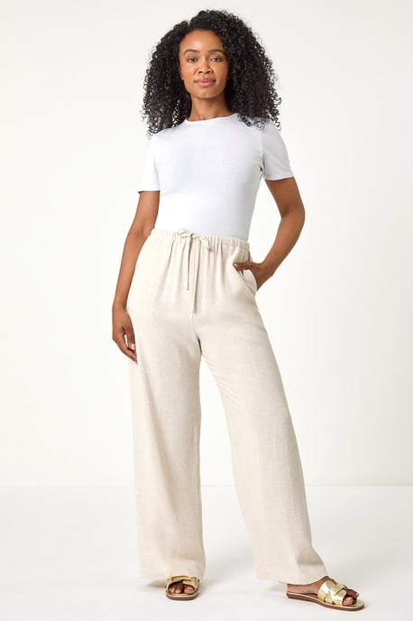 Petite Linen Mix Wide Leg Trouser - Image 2
