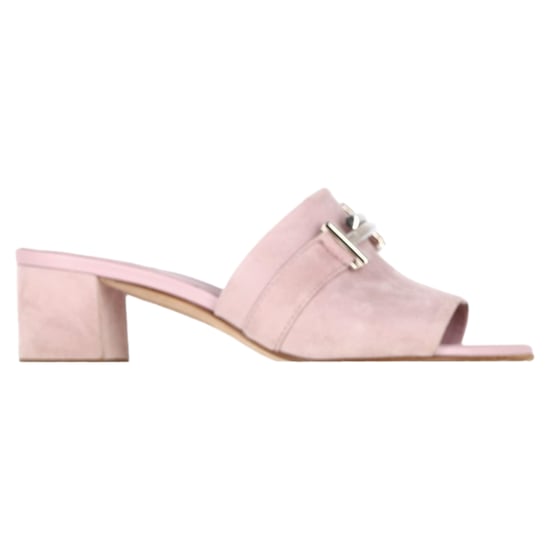 Tod's Double T Buckle Slide Sandals in Pink Suede - Image 1