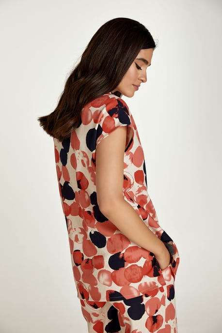 Blusa sin mangas estilo lino con estampado de albaricoque - Image 3
