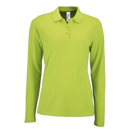 SOLS Womens/Ladies Perfect Pique Long-Sleeved Polo Shirt (Apple Green) - Image 1