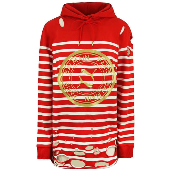 Sudadera con capucha desgastada roja y blanca para mujer Puma x Balmain - Image 1