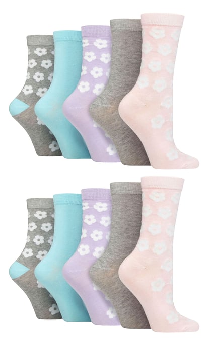 Wildfeet - Paquete de 10 calcetines de bambú para mujer con estampado de lunares, leopardo y flores - Multicolor - Image 1