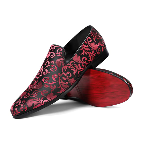 Men's Penny Loafers with Elegant Jacquard Red - Image 2