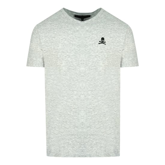 Philipp Plein Skull And Crossbones Logo Grey V-Neck T-Shirt