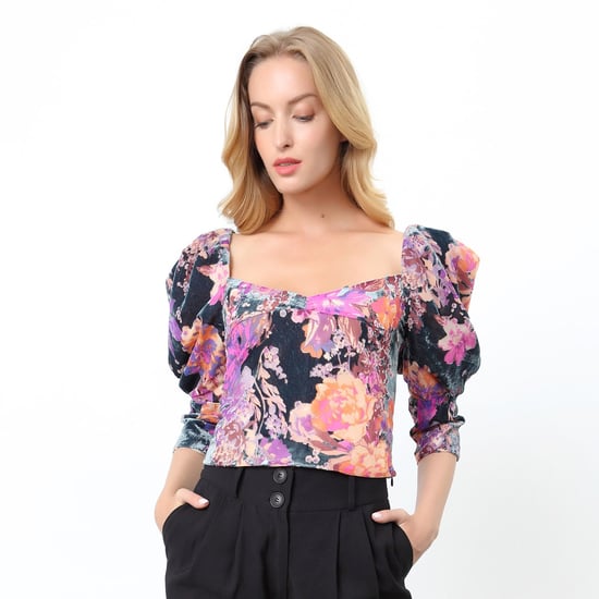 Top style 80's with floral print and puffy sleeves - Image 1