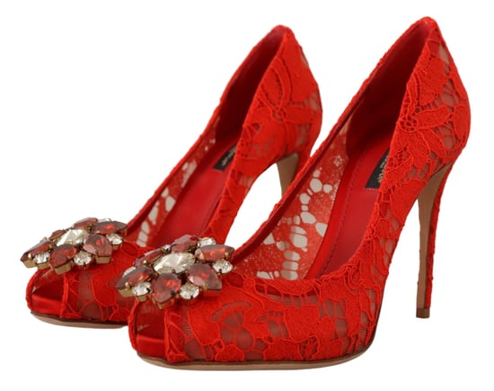 Zapatos de tacón de encaje rojo Taormina de Dolce & Gabbana con cristal para mujer - Image 2