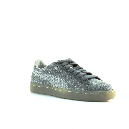 Puma Basket Knit Metallic Silver Textile Mens Lace Up Trainers 363087 01