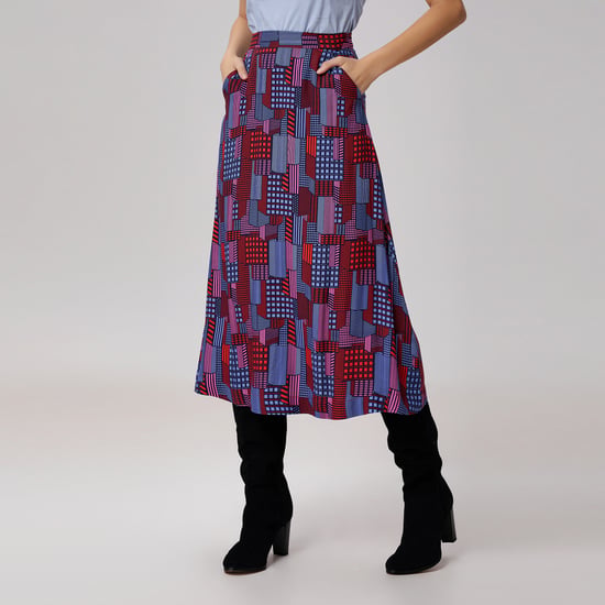 Graphic Print Trapeze Midi Skirt - Image 1