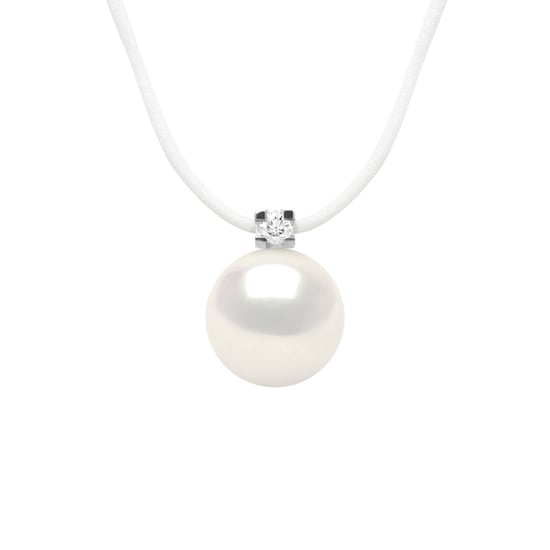 DIADEMA - Necklace - Nylon - White Freshwater Pearl and Real Diamond