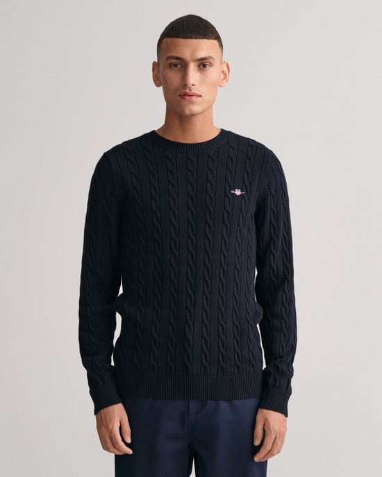 GANT Mens Cotton Cable Knit Crew Neck Jumper - Image 1