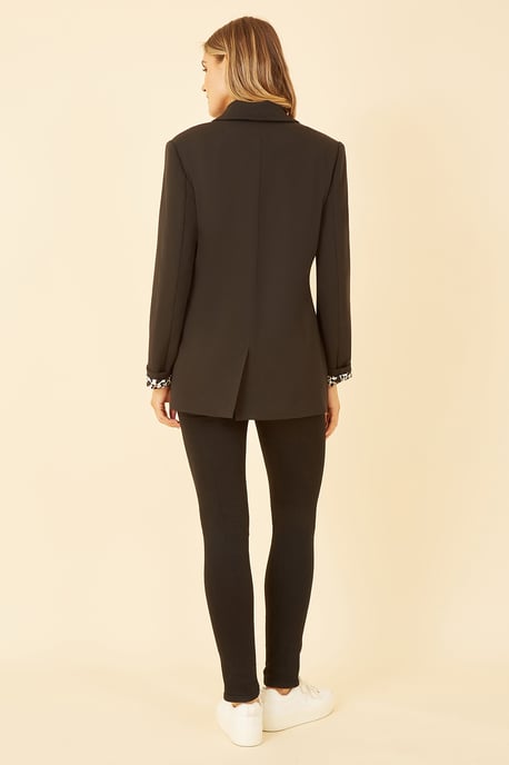 Yumi Black Blazer With Leopard Print Lining